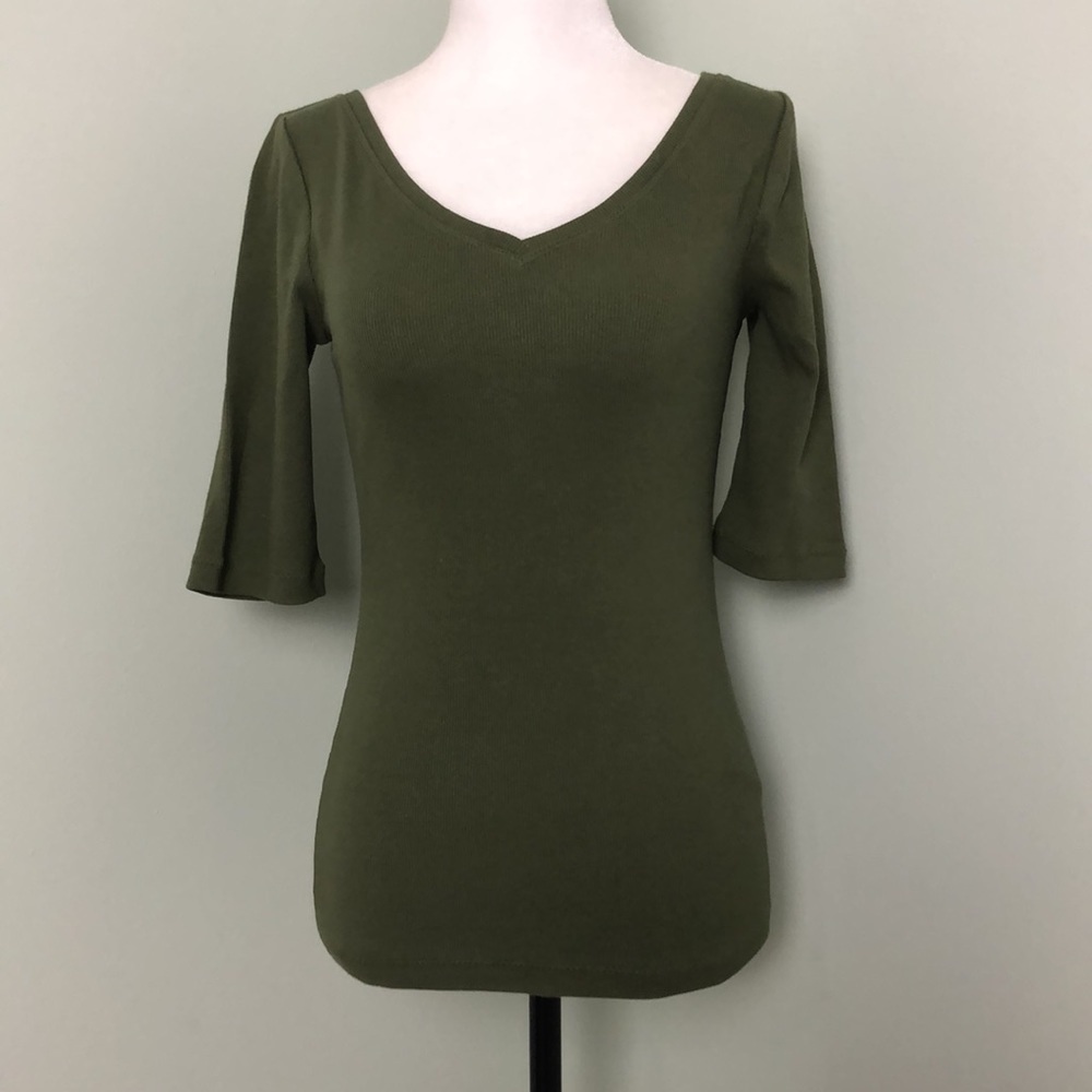 🧡 XS 🧡 NWT Anthro Top Ribbed Ballet Neck V-Neck Pullover​